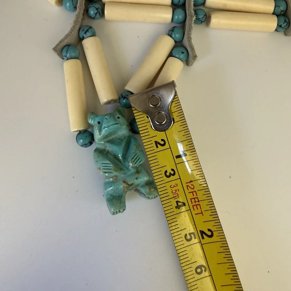 Native‎ American Turquoise Animal Bear Bird Fetish Necklace, Copper Clasp
